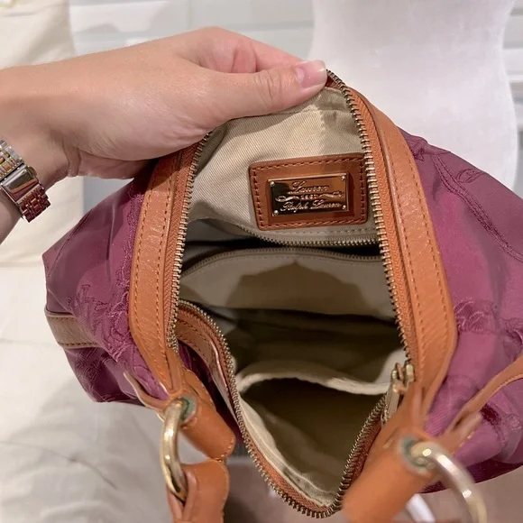 Vintage Ralph Lauren Burgundy Wine and Brown Leather Trim Shoulder bag - Picture 7 of 8